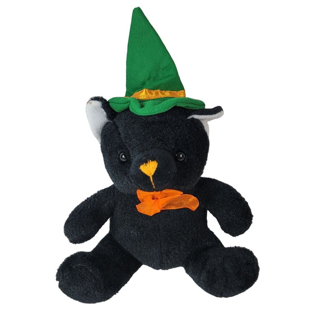 Halloween Black Cat Plush 12" Green Hat Sit Stuffed Animal Best Made Toys JoAnn